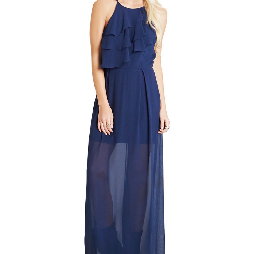 BCBGeneration Navy Blue Ruffle Front Maxi